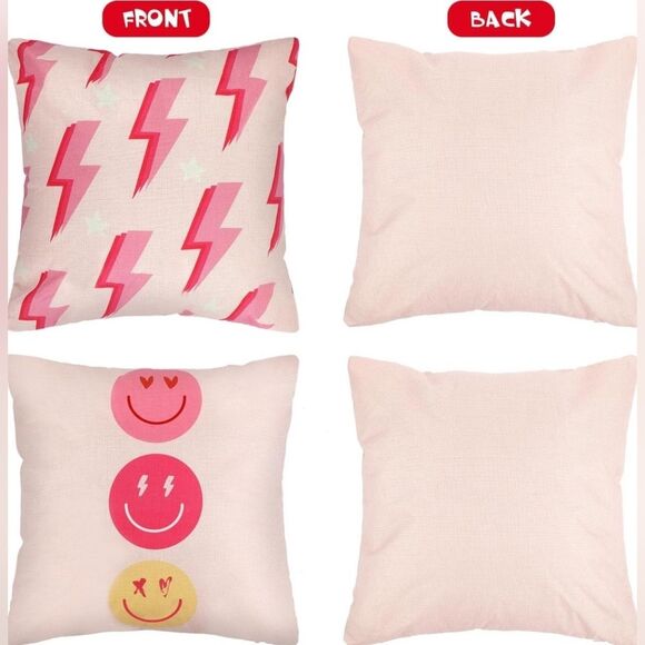 NWOT Decorative Pink Preppy Throw Pillows Cushion Covers Case 4 Pcs 18" x 18" - Picture 2 of 3